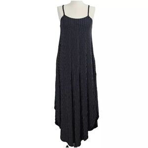 Carly Jean Dress S Black Blue Stripe Knit Sleeveless Asymmetrical Casual‎ Midi